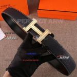 Perfect Replica All Black Leather Belt With Diamonds Gold Buckle